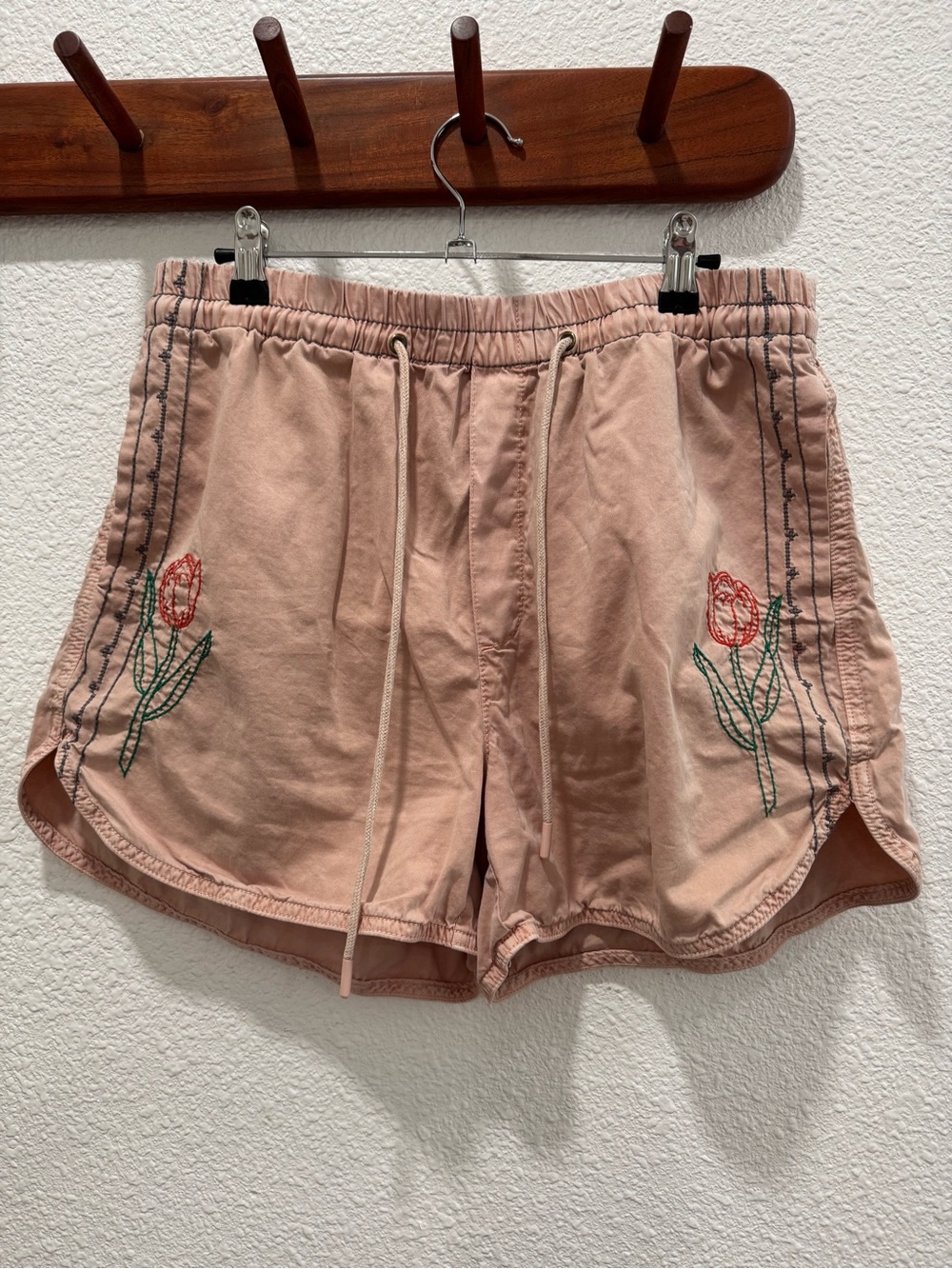 Pilcro Blush Pink Tulip Embroidered Drawstring Shorts